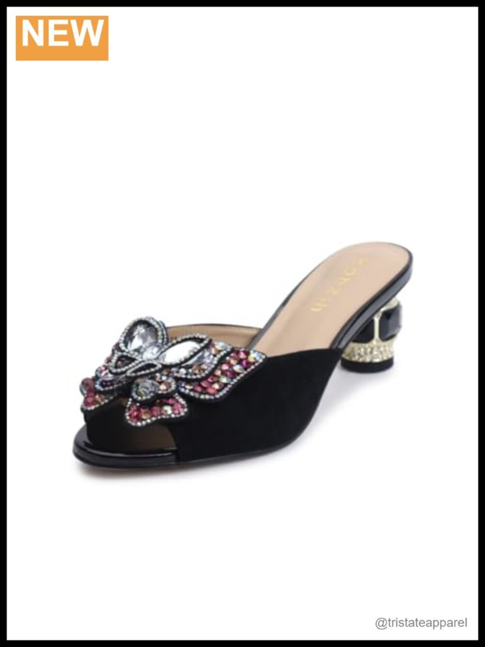 Rhinestone Black Block Heel Bow Slides Evening Dress Sandals for Women Wedding